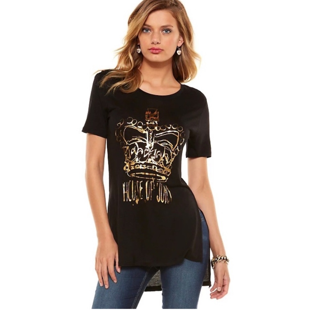 Juicy Couture top high low tee graphic tee black tee gold juicy couture crown